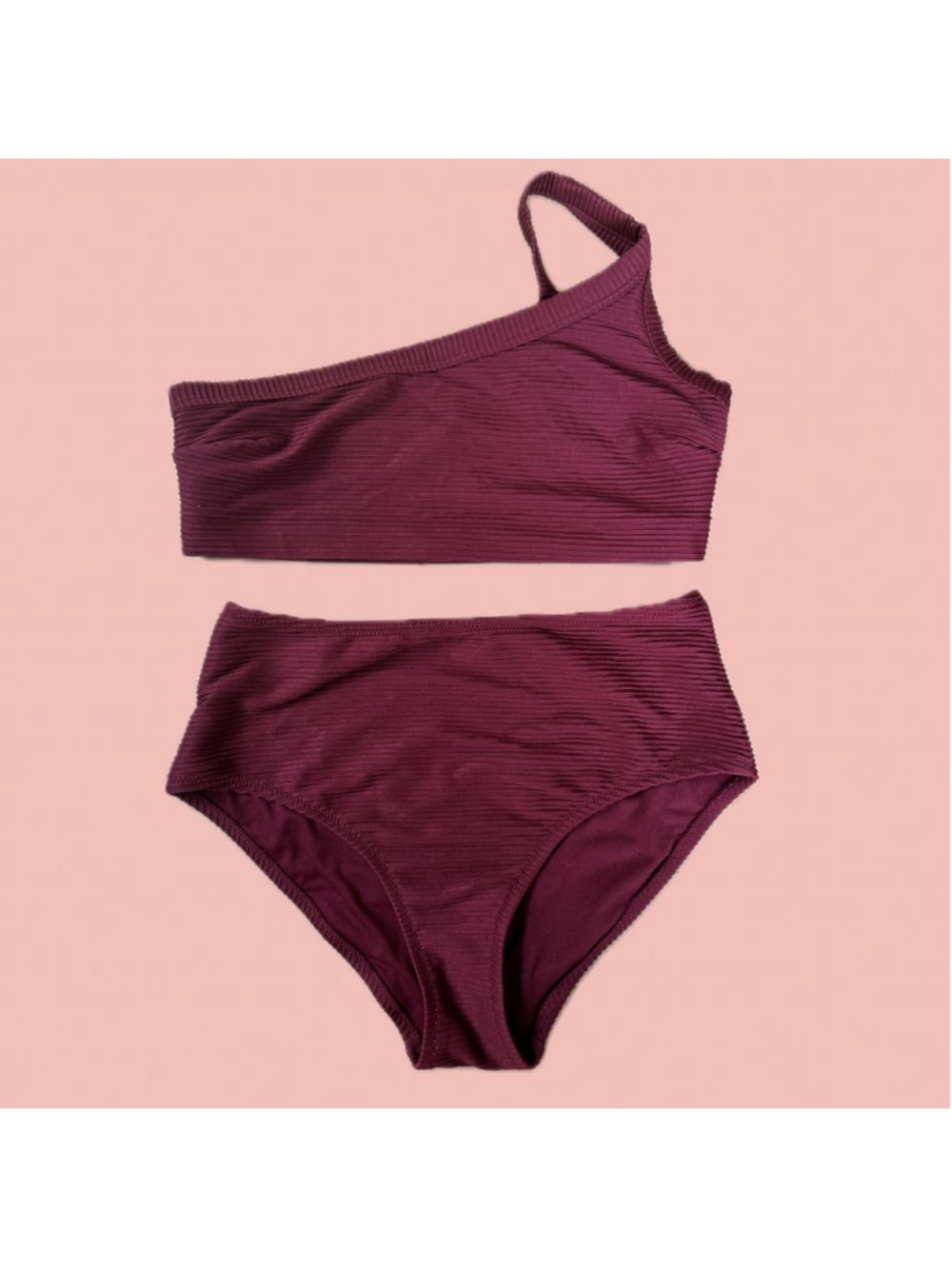 2 for 10 🧡 Old Navy Burgundy Ribbed One Shoulder Bikini Set – Size Small